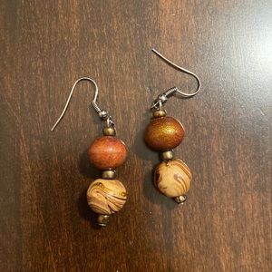 Wooden & gold accent fashion earrings